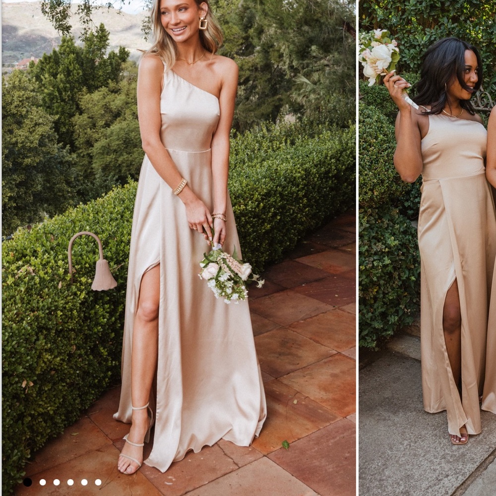 Show me your mumu champagne luxe maxi dress